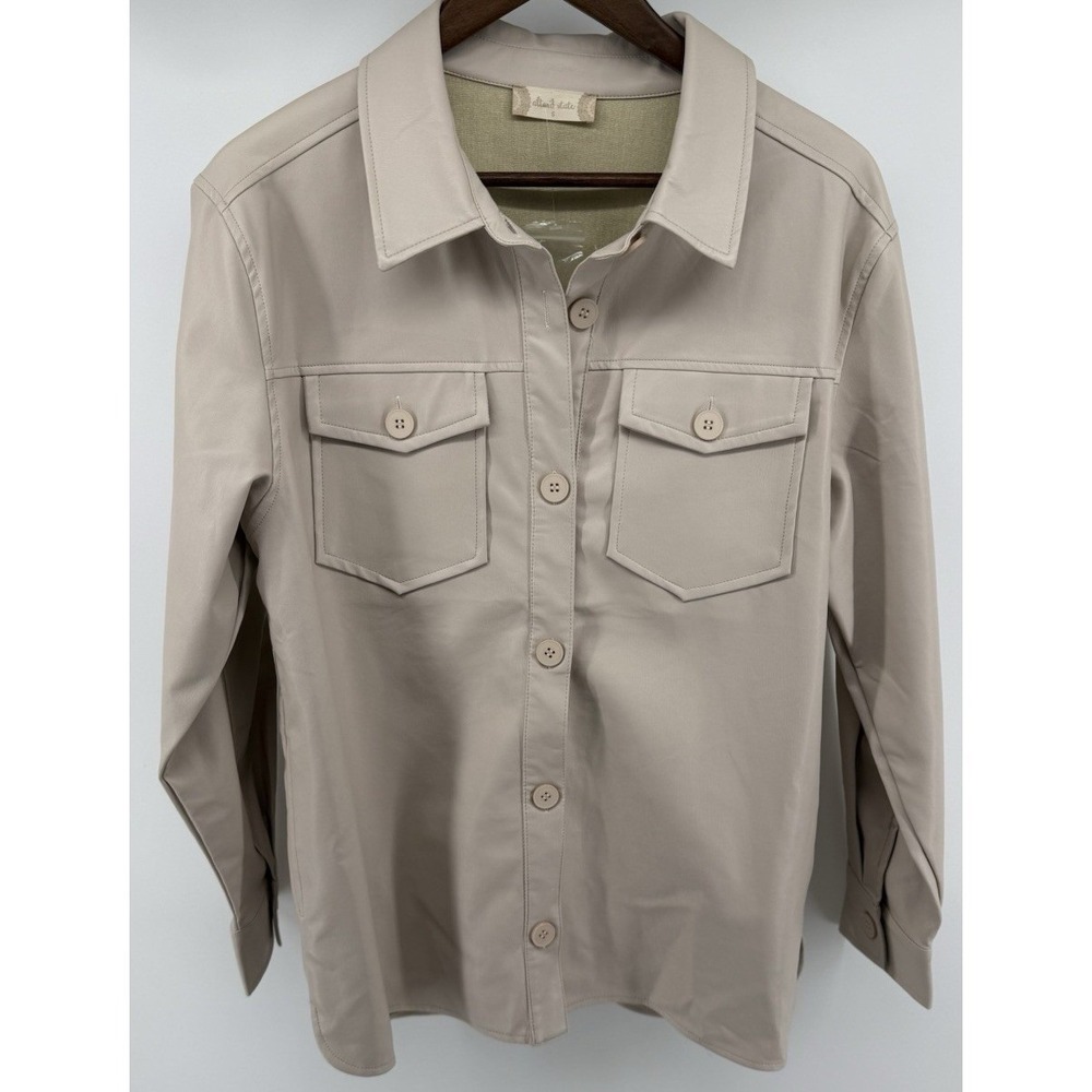 Altard State Faux Leather Shirt Jacket Tan Beige VJ90944A Small Womens Shacket